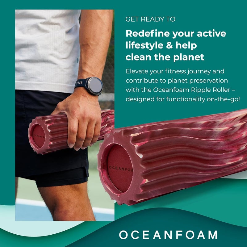 Oceanfoam Ripple Travel Foam Roller (11" x 3.35") Firm Mini Foam Roller for Physical Therapy, Deep Tissue Massage, Back Pain - High Density, Wave Textured - Yoga (Maroon, Blush & Hot Pink Marbled) - Image 3